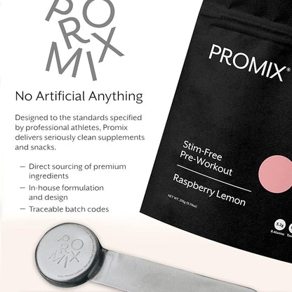 Promix Stim-Free Pre-Workout Powder, Raspberry Lemon 30 Servings, 274g - B12, Taurine,