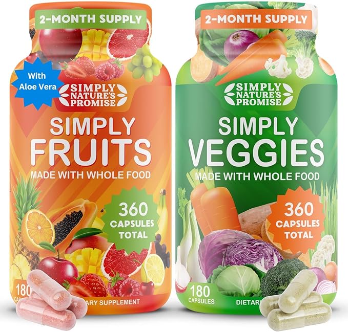 Simply Nature's Promise -Packed with Over 40 Different Fruits & Vegetables - Made with Whole Food Superfoods - with Aloe Vera – 100% Soy Free -2 Month Supply- 180 Count (Pack of 2)