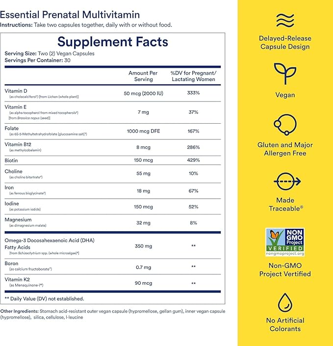 Ritual Essential for Women Prenatal Multivitamin: Omega-3 DHA D3 & K2, Non-GMO, 30 Days