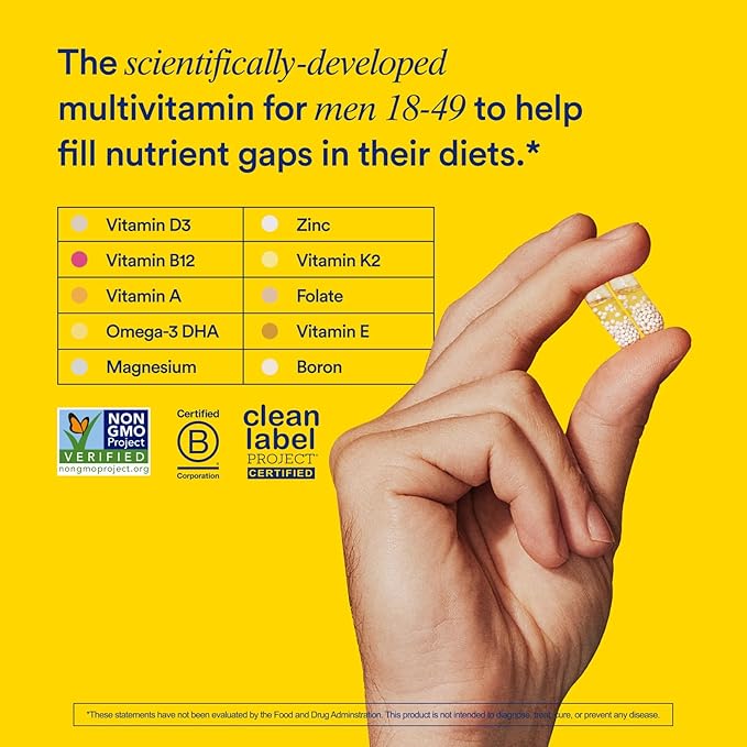 Ritual Multivitamin for Men 18+ D3 for Omega-3 DHA, B12, K2, K2, Gluten 30 Day 60 Vegan
