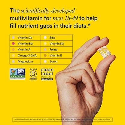 Ritual Multivitamin for Men 18+ D3 for Omega-3 DHA, B12, K2, K2, Gluten 30 Day 60 Vegan