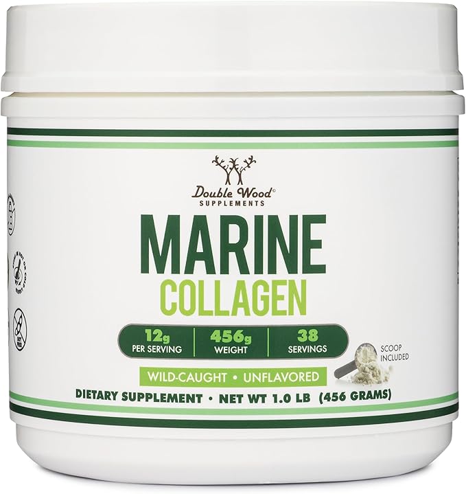 Double Wood Supplements Marine Collagen Powder (1 LB 16 OZ (38 Servings 12 Grams