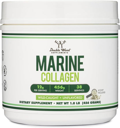 Double Wood Supplements Marine Collagen Powder (1 LB 16 OZ (38 Servings 12 Grams