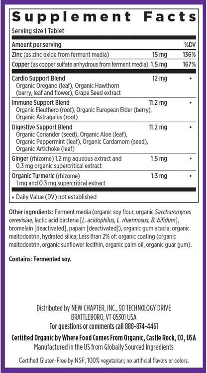 New Chapter Zinc Supplement, Fermented Zinc Complex, ONE Daily for Immune Support + Skin Health, Mineral-Balancing Formula Rich in Copper, Easy to Swallow & Digest, 60 Count (2 Month Supply)