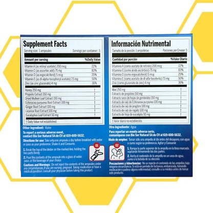 Oral Vitamins with A, C, D, E, Zinc, Bee Honey, Propolis, and Botanical Extracts - Natural Orange Flavor - 5 Ampoules (0.85 fl oz / 25 ml) Immune Support