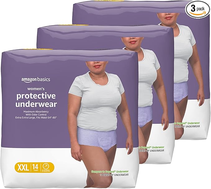 Amazon Basics Women's Protective Underwear, Incontinence 42 Count, (3 Packs 14)