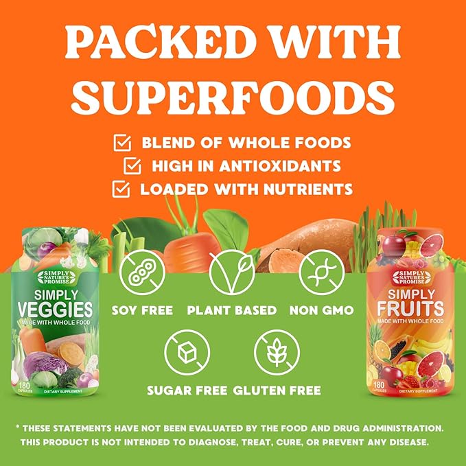 Simply Nature's Promise -Packed with Over 40 Different Fruits & Vegetables - Made with Whole Food Superfoods - with Aloe Vera – 100% Soy Free -2 Month Supply- 180 Count (Pack of 2)