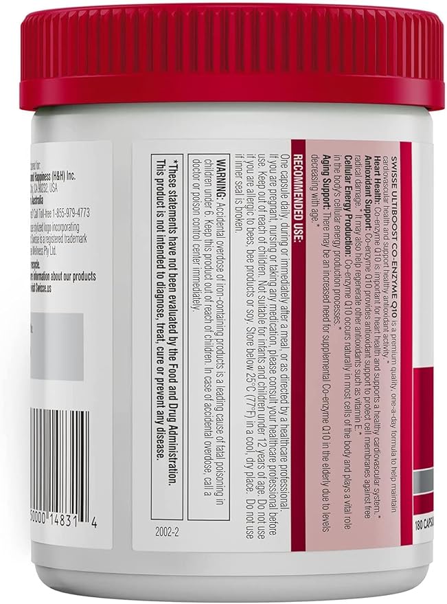 Swisse CoQ10 Supplement Co-Enzyme Q10 Q10 Supports CQ10 Antioxidant 10 Supplement 135 mg 180 Mini
