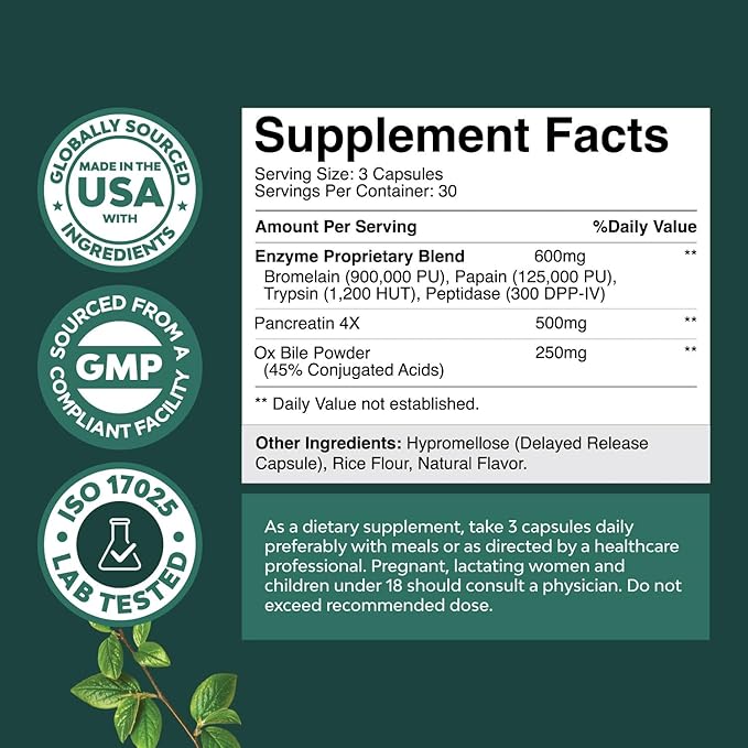 Digestive Enzymes with Ox Bile Supplement 4X Ox (2 Months)