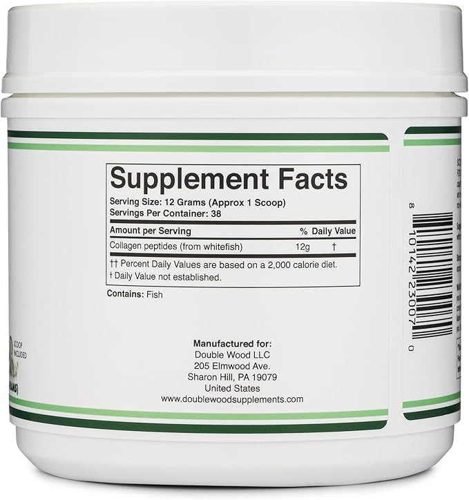 Double Wood Supplements Marine Collagen Powder (1 LB 16 OZ (38 Servings 12 Grams