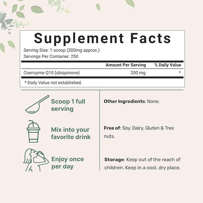 Micro Ingredients Water Soluble COQ10 Supplement (COQ10 200mg 200mg Per 50 Grams (8 Months