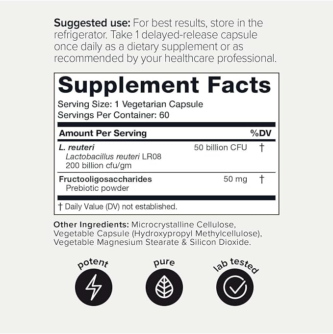 Toniiq 50 Billion CFU Lactobacillus Reuteri Probiotic 50mg per Serving - L Reuteri Probiotics - Highest CFU Count Lactobacillus Reuteri Probiotic - 60 Vegetarian Capsules - 60 Servings