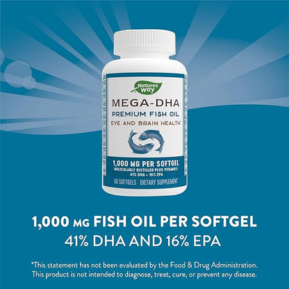 Nature's Way Mega-DHA Premium Fish Oil, Omega-3, 60 60 Softgels