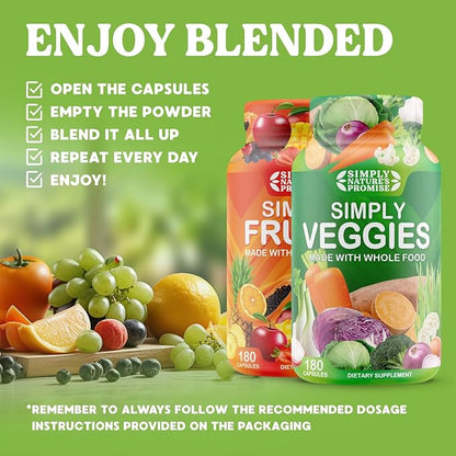 Simply Nature's Promise -Packed with Over 40 Different Fruits & Vegetables - Made with Whole Food Superfoods - with Aloe Vera – 100% Soy Free -2 Month Supply- 180 Count (Pack of 2)