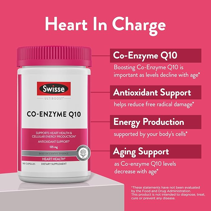 Swisse CoQ10 Supplement Co-Enzyme Q10 Q10 Supports CQ10 Antioxidant 10 Supplement 135 mg 180 Mini