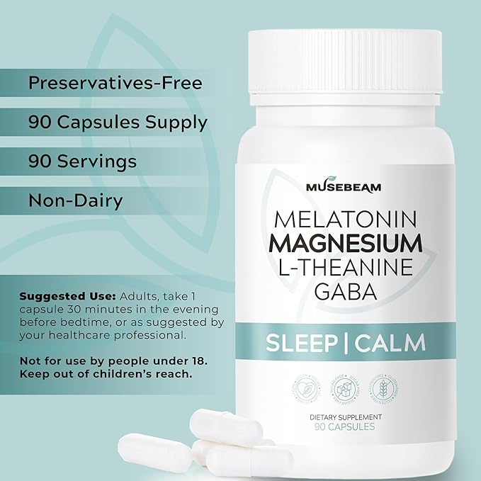 Magnesium Glycinate 275mg Melatonin 5mg L-Theanine 200mg GABA 100mg Capsules - Full Rest Nighttime Bedtime Support Supplement for Men Women - Vegan Sugar-Free Gluten-Free