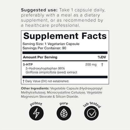 Toniiq Ultra High Strength 5HTP Capsules 99%+ Highly 12:1 Concentrated 200mg - 90 Veggie