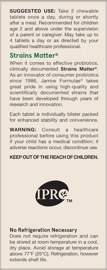Jarrow Formulas Jarro-Dophilus Kids Probiotics and 1 Billion 60 Sugar-Free 30 Day