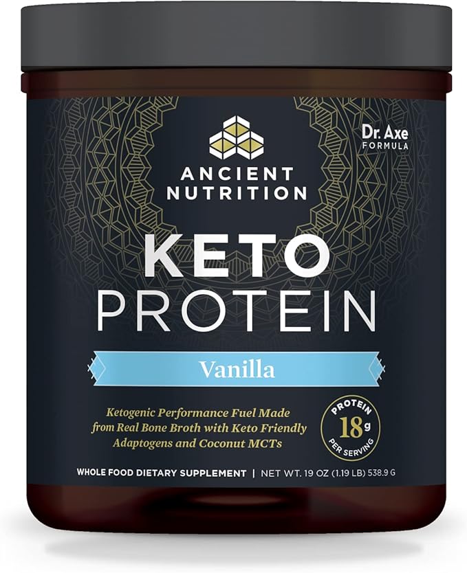 Keto Protein Powder by Ancient Nutrition, 18g Protein 11g Fat 17 Servings