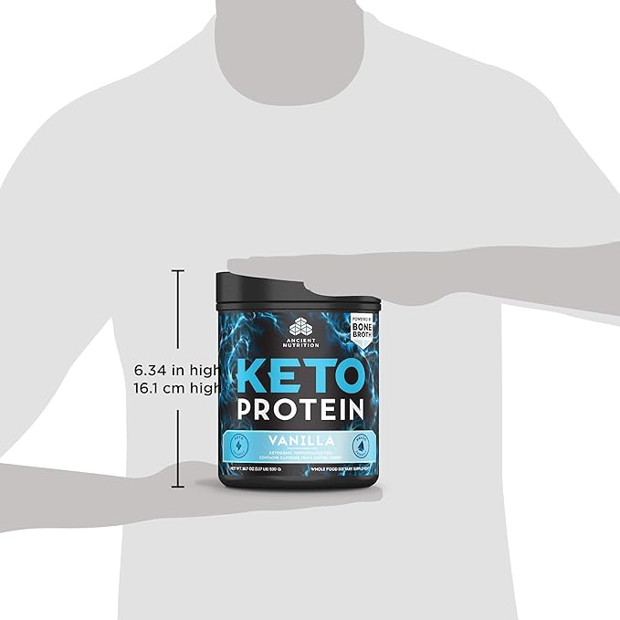 Keto Protein Powder by Ancient Nutrition, 18g Protein 11g Fat 17 Servings