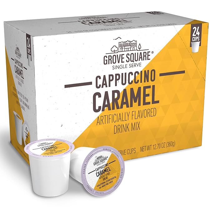 Grove Square Cappuccino Pods, Caramel, Single Serve (Pack of 24)