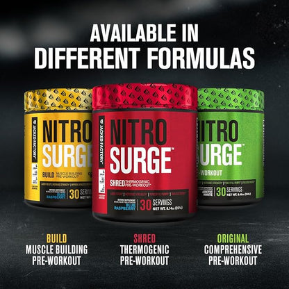 Jacked Factory NITROSURGE Shred Pre Workout Supplement - Energy Booster, Instant Strength Gains, Sharp Focus, Powerful Pumps - Nitric Oxide Booster & PreWorkout Powder - 30Sv, Black Cherry