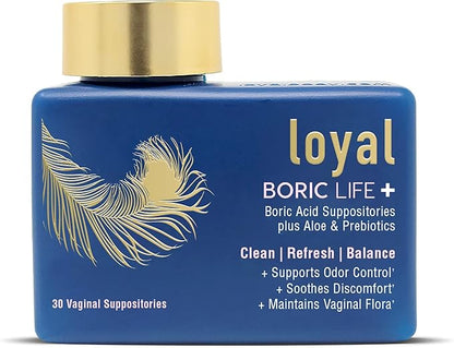 Loyal Boric Life Plus - Boric Acid Vaginal Suppositories with Aloe & FOS - Supports Odor Control - Soothes Discomfort - Maintains Vaginal Flora - Made in USA (30 Count)