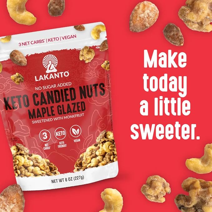 Lakanto Candied Nuts Maple Glazed - No Sugar Added, Sweetened with Monk Fruit, 3 Net Carbs, Keto Diet Friendly, Vegan, On the Go Snack Anytime (Maple Glazed)