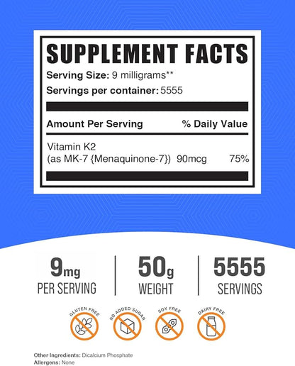 BulkSupplements.com Vitamin K2 Powder K2 MK-7, MK-7, as K2 Vitamin 9mg per 50g (1.8 (1.8 oz) 1)
