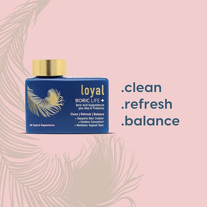 Loyal Boric Life Plus - Boric Acid Vaginal Suppositories with Aloe & FOS - Supports Odor Control - Soothes Discomfort - Maintains Vaginal Flora - Made in USA (30 Count)