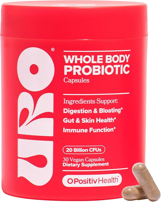 URO Whole Body Probiotic – 3-in-1 Probiotic Supporting Gut, Skin, and Oral Microbiomes & Digestive Health – 20B+ CFUs, Licorice Root, Dandelion – Non-GMO, Vegan, Gluten-Free – 30 Capsules
