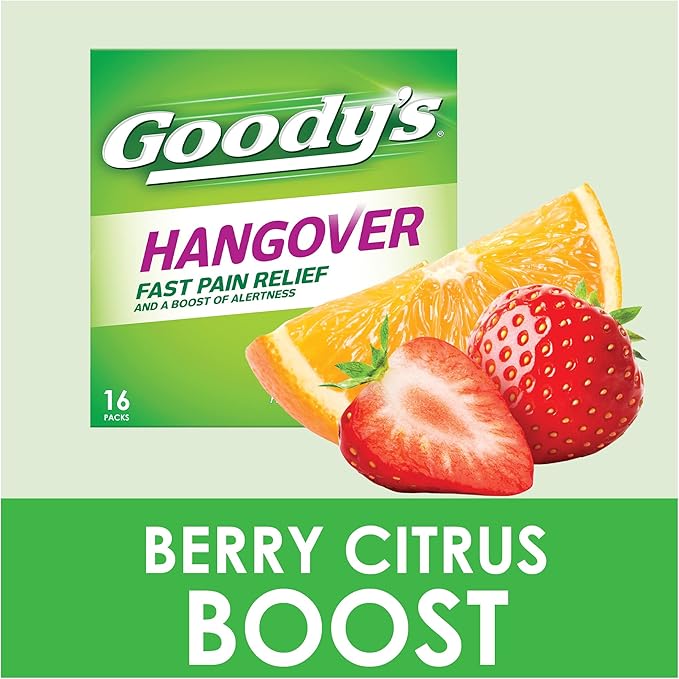 Goody's Hangover Powders, Fast Pain Relief & Boost Of Alertness, Berry Citrus Flavor Dissolve Packs, 16 Individual Packets