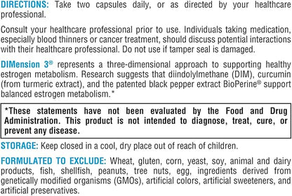XYMOGEN DIMension 3 - Diindolylmethane DIM Supplement with Curcumin + BioPerine - Supports Healthy Estrogen Detox, Hormonal Balance for Women and Men - Menopause Relief + PMS Support (120 Capsules)