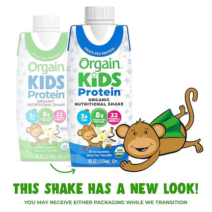 Orgain Organic Kids Nutritional Protein Shake, 8g Dairy 3g Fiber, 22 Vitamins 8.25 Fl 12)