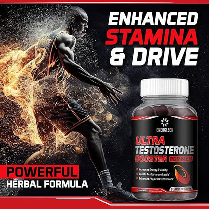 8in1 Testosterone Booster for Men with Tongkat Ali, Fenugreek, Ashwagandha and Magnesium - Improve Libido & Hormonal Balance, Non GMO Made in the USA, Black Cherry, 120 Count Gummies for Men