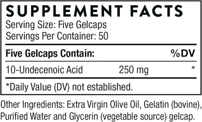 THORNE Undecylenic Acid (Formerly Formula SF722) - 250 mg of Undecylenic Acid - for a Healthy Balance of Gut & Vaginal Flora - Gluten Free - 250 Gelcaps - 50 Servings