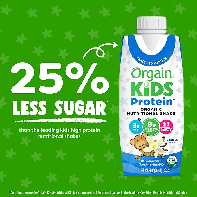 Orgain Organic Kids Nutritional Protein Shake, 8g Dairy 3g Fiber, 22 Vitamins 8.25 Fl 12)