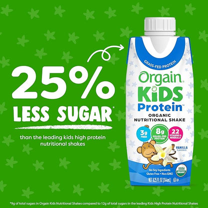 Orgain Organic Kids Nutritional Protein Shake, 8g Dairy 3g Fiber, 22 Vitamins 8.25 Fl 12)