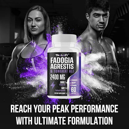2400mg Fadogia Agrestis Tongkat Ali Supplement - Fadogia Agrestis 1400mg & Tongkat Ali 1000mg Ultra Blend, Maximum Strength, Muscle Mass & Athletic Performance, 240 Softgels