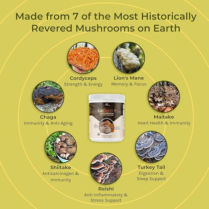 Naturealm - Sacred 7 Mushroom Extract Powder - Filler-Free - Organic - 100 Percent Fruiting Bodies - 8 Oz