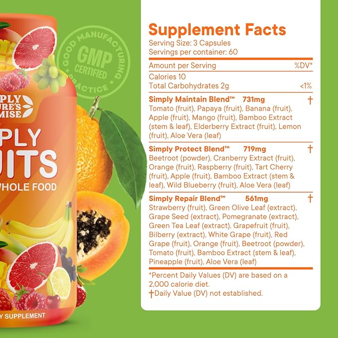 Simply Nature's Promise -Packed with Over 40 Different Fruits & Vegetables - Made with Whole Food Superfoods - with Aloe Vera – 100% Soy Free -2 Month Supply- 180 Count (Pack of 2)