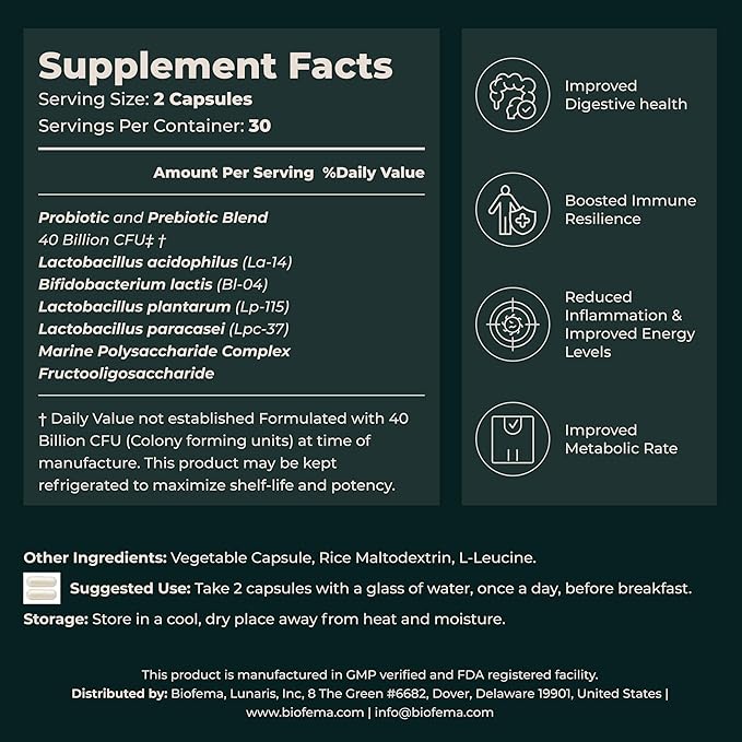 Probiotics + Prebiotics 40 Billion 4 Highly 60 Vegan