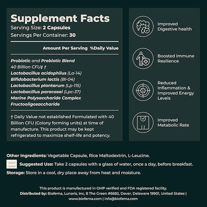 Probiotics + Prebiotics 40 Billion 4 Highly 60 Vegan