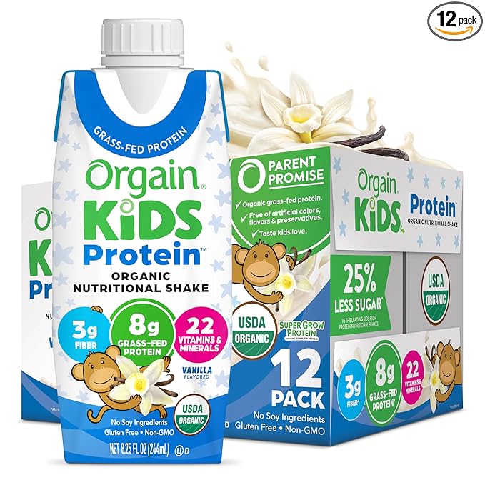 Orgain Organic Kids Nutritional Protein Shake, 8g Dairy 3g Fiber, 22 Vitamins 8.25 Fl 12)