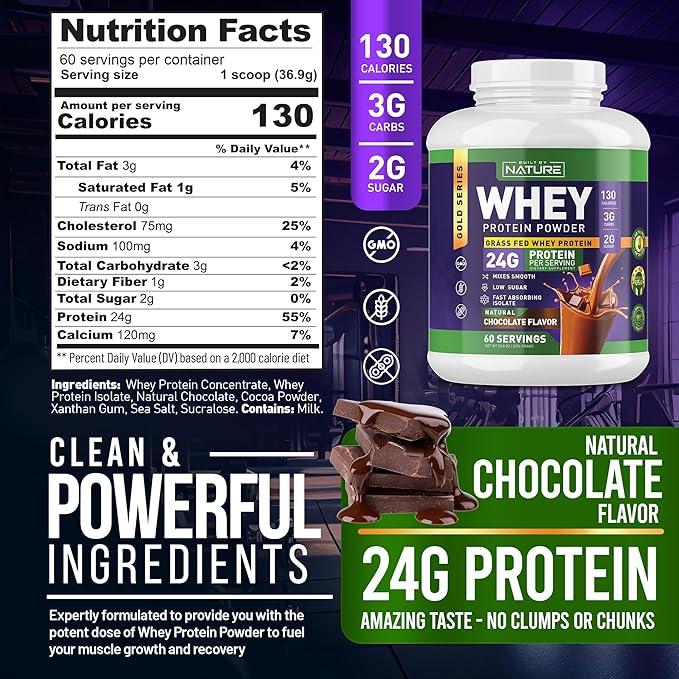 Whey Protein Powder 100% Pure 24g Protein, 60 Servings