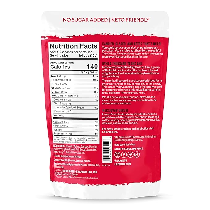 Lakanto Candied Nuts Maple Glazed - No Sugar Added, Sweetened with Monk Fruit, 3 Net Carbs, Keto Diet Friendly, Vegan, On the Go Snack Anytime (Maple Glazed)