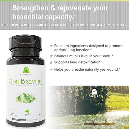 OMNIBREATHE Respiratory Health Supplement,Inhaler Mate,Support Quit Cough,60 Veg