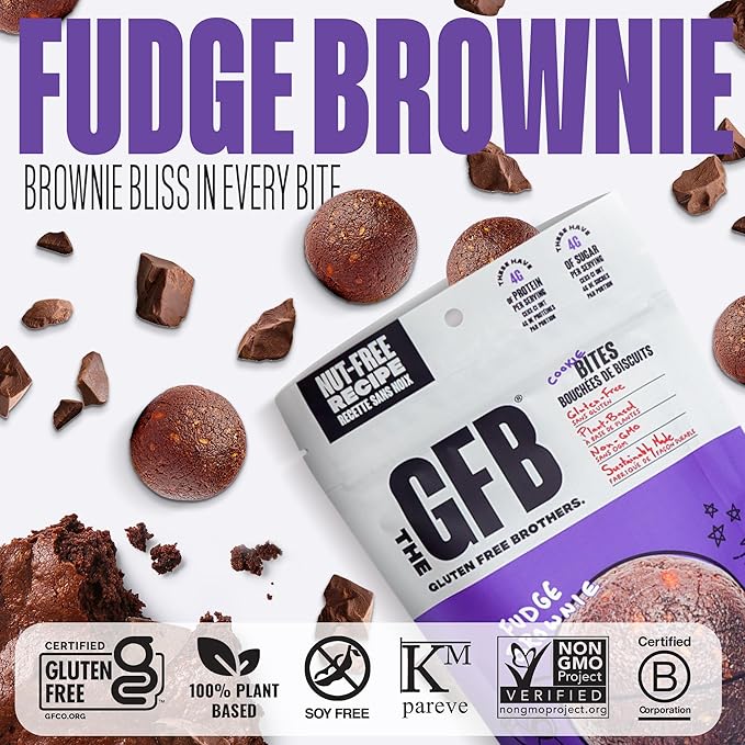 The GFB Fudge Brownie Cookie Protein Bites - Allergen Friendly & Nut Free - Gluten Free, Plant Based, Non GMO, Sustainably Made – Ridiculously Tasty, Healthy, Protein Energy Balls, 4 oz (6 Count)