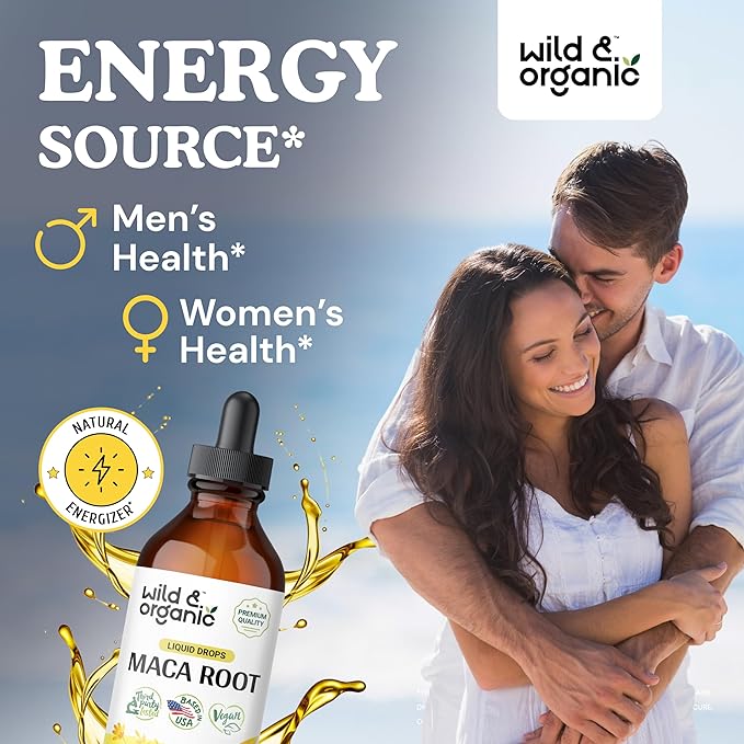 Wild & Organic Maca Root Liquid Drops - Alcohol Free Maca Root Tincture - Peruvian Maca Supplement for Women and Men - Vegan, Sugar Free Maca Drops - 4 fl oz
