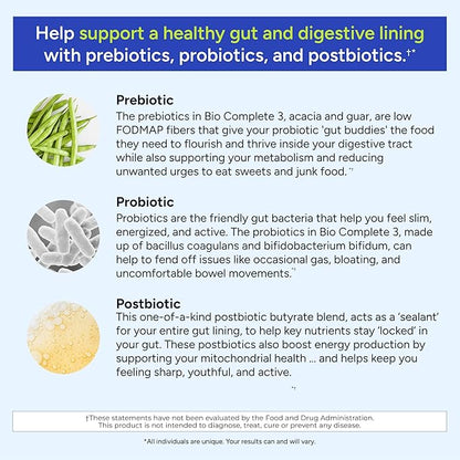 Gundry MD® Bio Complete 3, 3-in-1 Probiotics for Gut Health, Probiotic Supplements for Digestion, Supplement Supporting Bloating, Gas, Food Cravings, Energy Levels, Skin, and Focus, 30 Day Supply